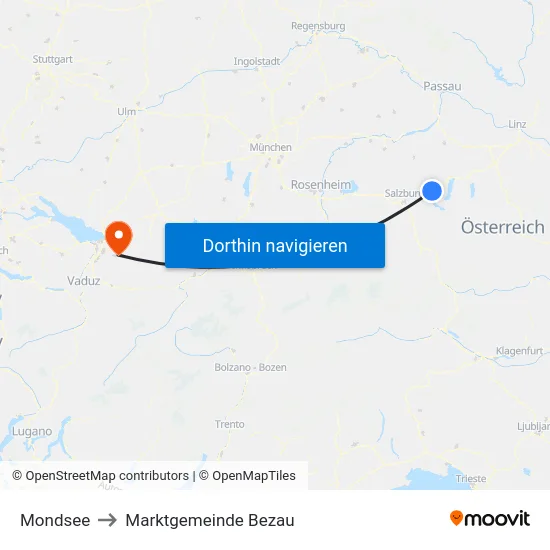 Mondsee to Marktgemeinde Bezau map