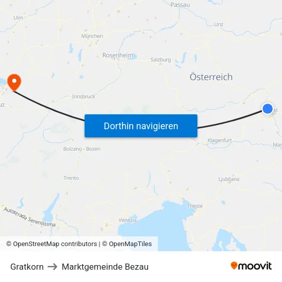 Gratkorn to Marktgemeinde Bezau map