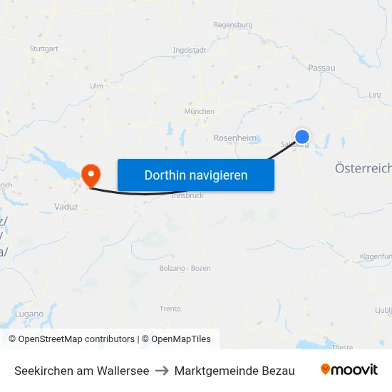 Seekirchen am Wallersee to Marktgemeinde Bezau map