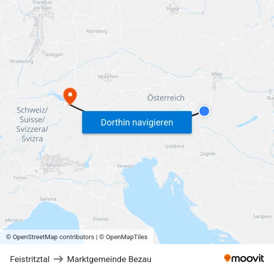 Feistritztal to Marktgemeinde Bezau map