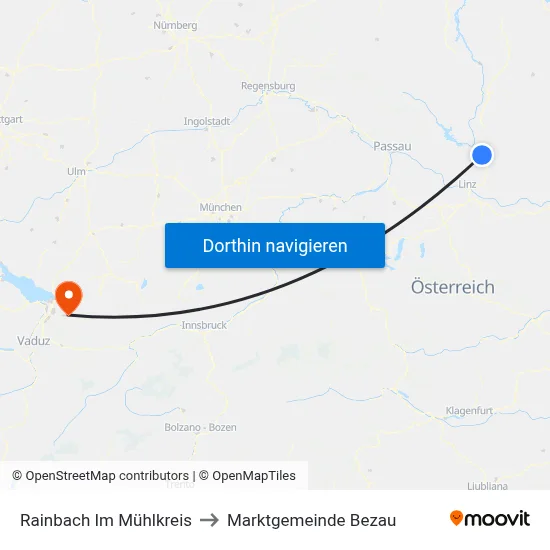 Rainbach Im Mühlkreis to Marktgemeinde Bezau map