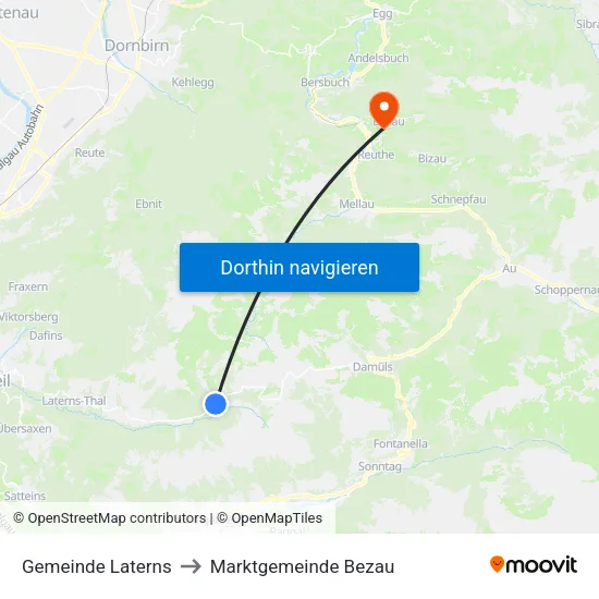 Gemeinde Laterns to Marktgemeinde Bezau map