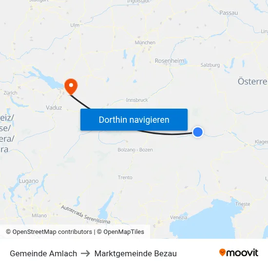 Gemeinde Amlach to Marktgemeinde Bezau map