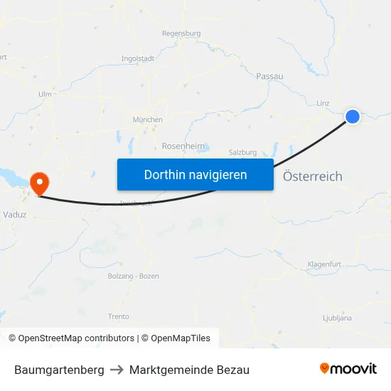 Baumgartenberg to Marktgemeinde Bezau map