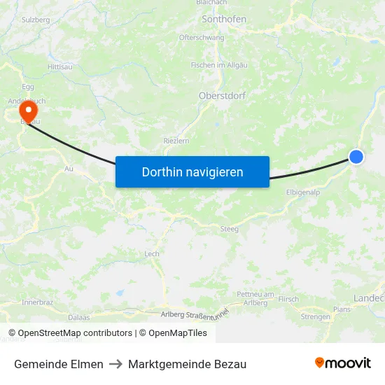 Gemeinde Elmen to Marktgemeinde Bezau map