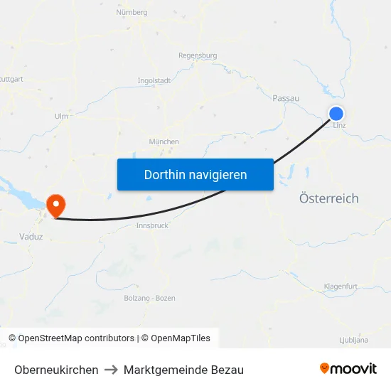 Oberneukirchen to Marktgemeinde Bezau map