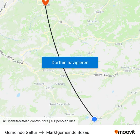 Gemeinde Galtür to Marktgemeinde Bezau map