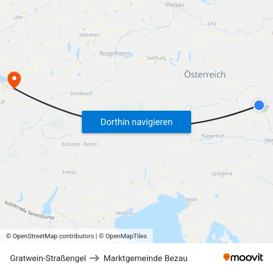 Gratwein-Straßengel to Marktgemeinde Bezau map