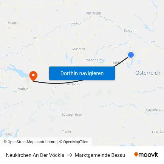 Neukirchen An Der Vöckla to Marktgemeinde Bezau map