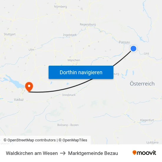 Waldkirchen am Wesen to Marktgemeinde Bezau map