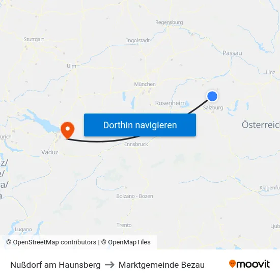 Nußdorf am Haunsberg to Marktgemeinde Bezau map