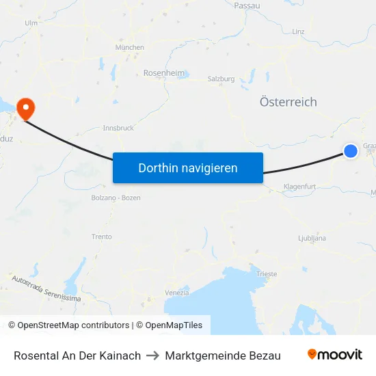Rosental An Der Kainach to Marktgemeinde Bezau map