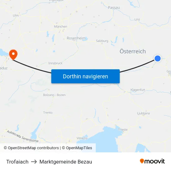 Trofaiach to Marktgemeinde Bezau map