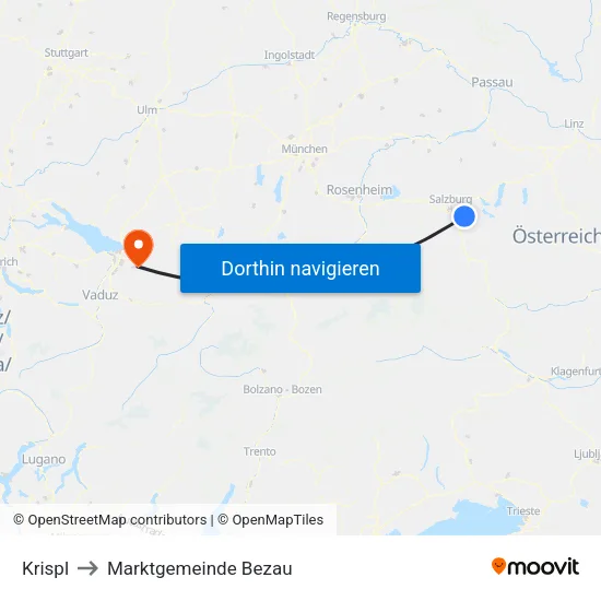 Krispl to Marktgemeinde Bezau map