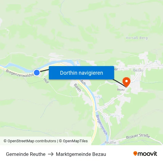 Gemeinde Reuthe to Marktgemeinde Bezau map