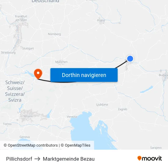Pillichsdorf to Marktgemeinde Bezau map