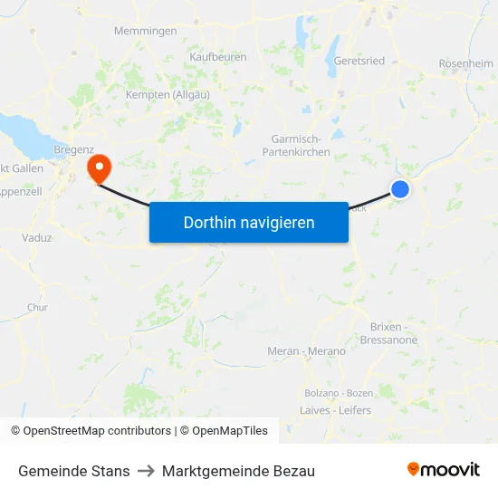 Gemeinde Stans to Marktgemeinde Bezau map
