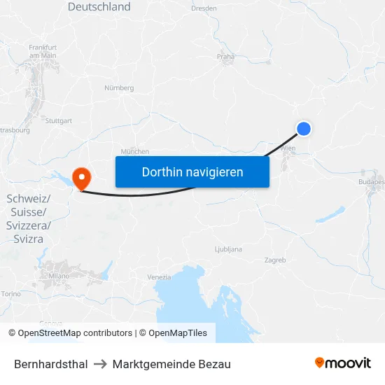 Bernhardsthal to Marktgemeinde Bezau map