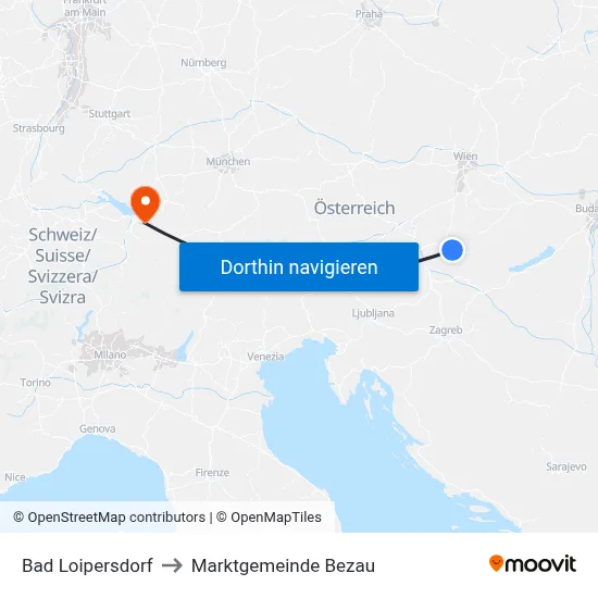 Bad Loipersdorf to Marktgemeinde Bezau map
