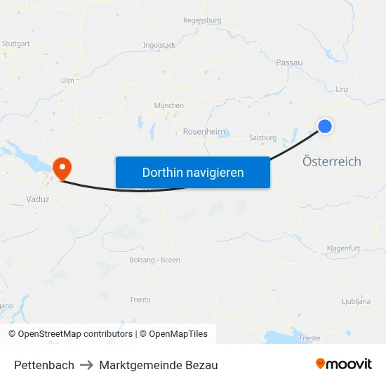 Pettenbach to Marktgemeinde Bezau map