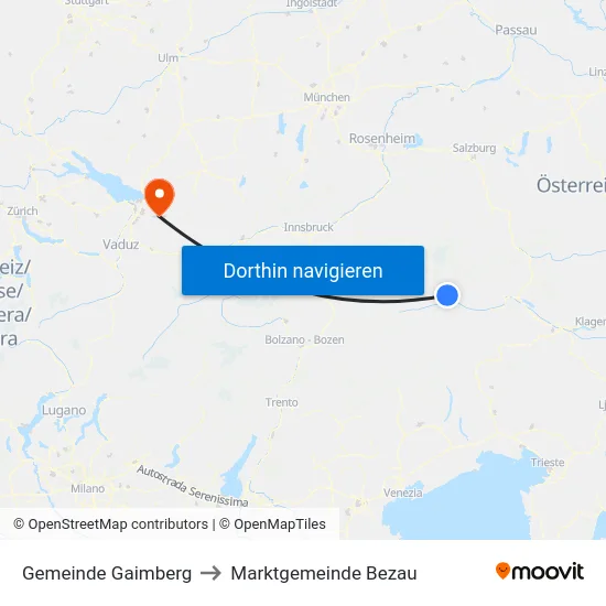Gemeinde Gaimberg to Marktgemeinde Bezau map