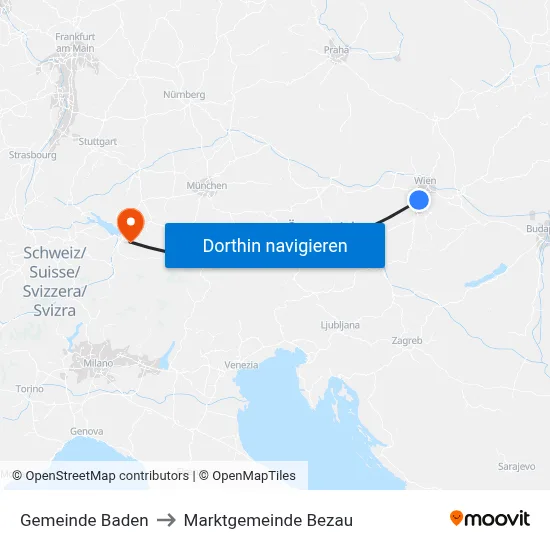 Gemeinde Baden to Marktgemeinde Bezau map