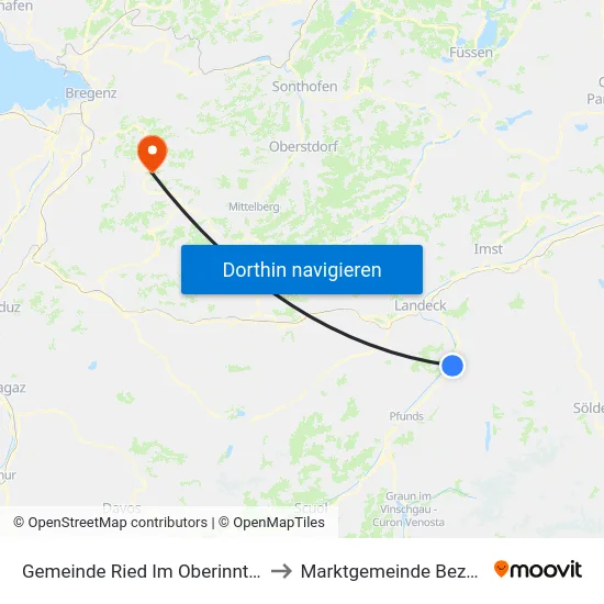 Gemeinde Ried Im Oberinntal to Marktgemeinde Bezau map