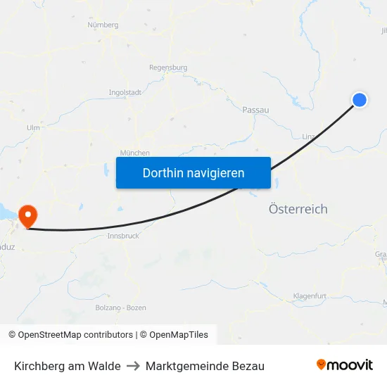 Kirchberg am Walde to Marktgemeinde Bezau map