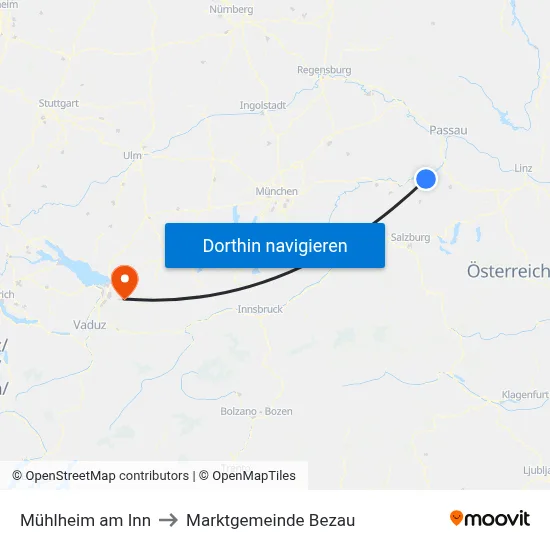 Mühlheim am Inn to Marktgemeinde Bezau map