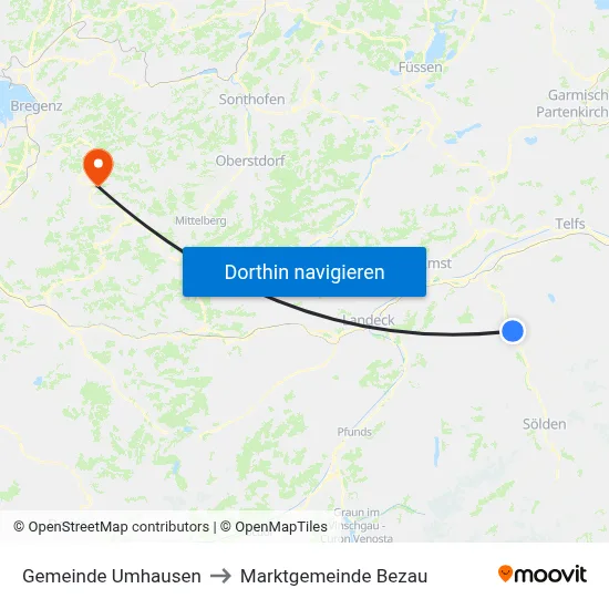 Gemeinde Umhausen to Marktgemeinde Bezau map