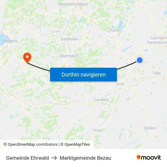 Gemeinde Ehrwald to Marktgemeinde Bezau map