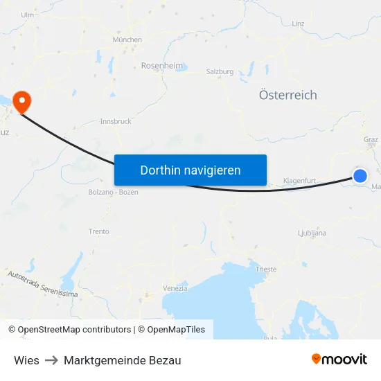 Wies to Marktgemeinde Bezau map