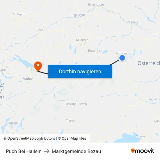 Puch Bei Hallein to Marktgemeinde Bezau map