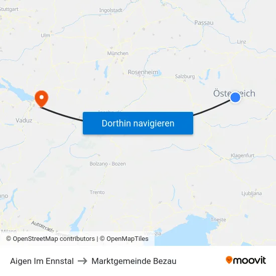 Aigen Im Ennstal to Marktgemeinde Bezau map