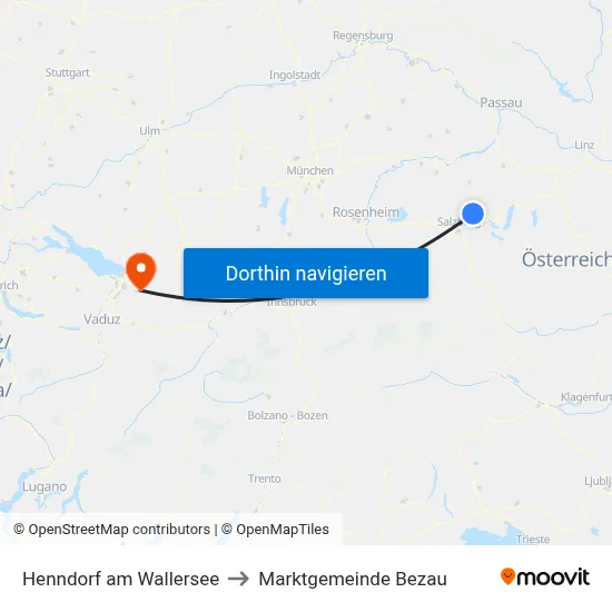 Henndorf am Wallersee to Marktgemeinde Bezau map