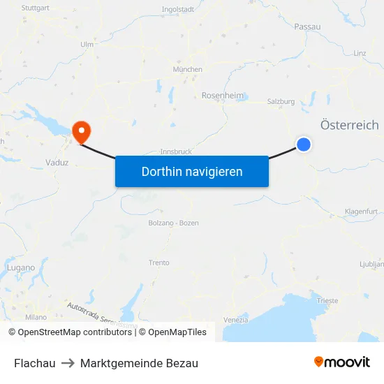 Flachau to Marktgemeinde Bezau map