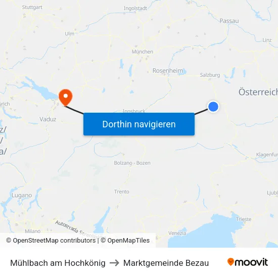 Mühlbach am Hochkönig to Marktgemeinde Bezau map