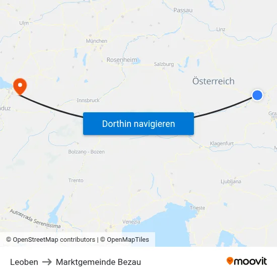 Leoben to Marktgemeinde Bezau map