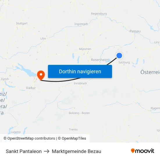 Sankt Pantaleon to Marktgemeinde Bezau map