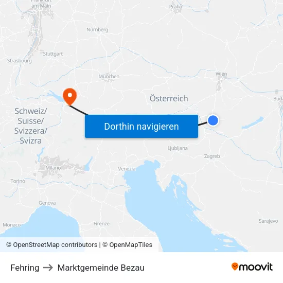 Fehring to Marktgemeinde Bezau map