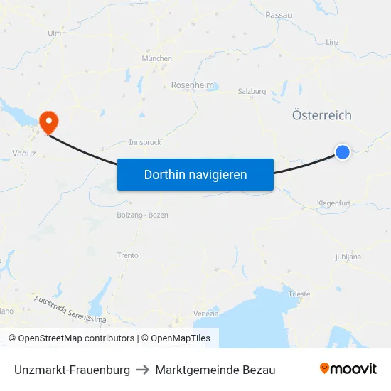 Unzmarkt-Frauenburg to Marktgemeinde Bezau map