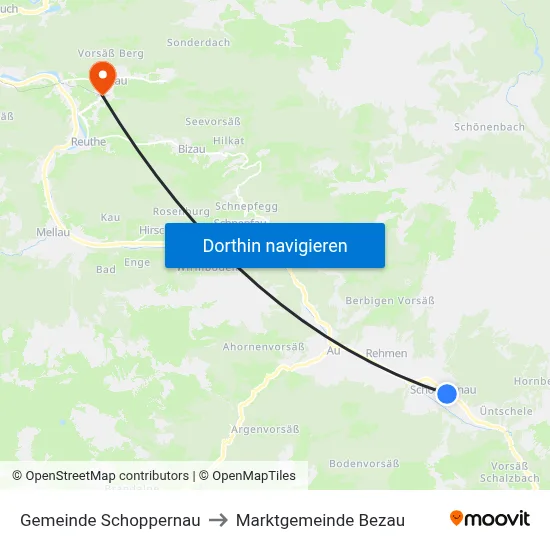 Gemeinde Schoppernau to Marktgemeinde Bezau map