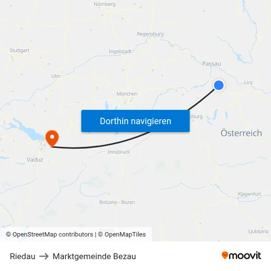Riedau to Marktgemeinde Bezau map