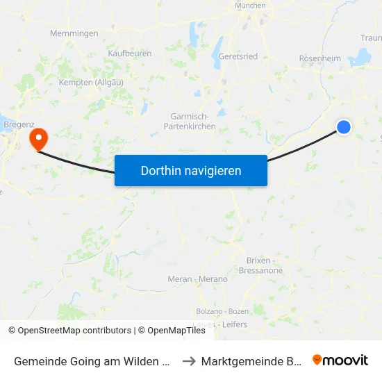 Gemeinde Going am Wilden Kaiser to Marktgemeinde Bezau map
