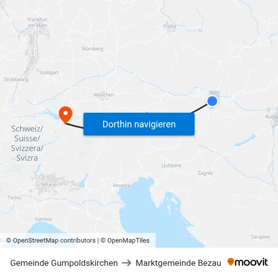 Gemeinde Gumpoldskirchen to Marktgemeinde Bezau map