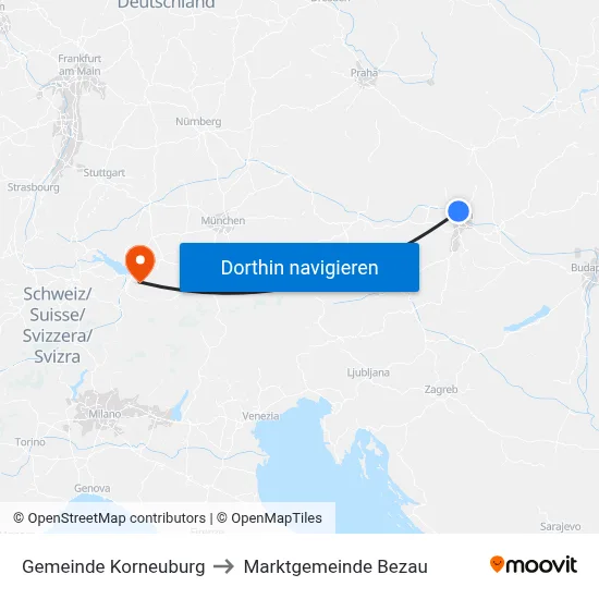 Gemeinde Korneuburg to Marktgemeinde Bezau map