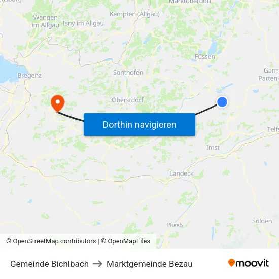 Gemeinde Bichlbach to Marktgemeinde Bezau map
