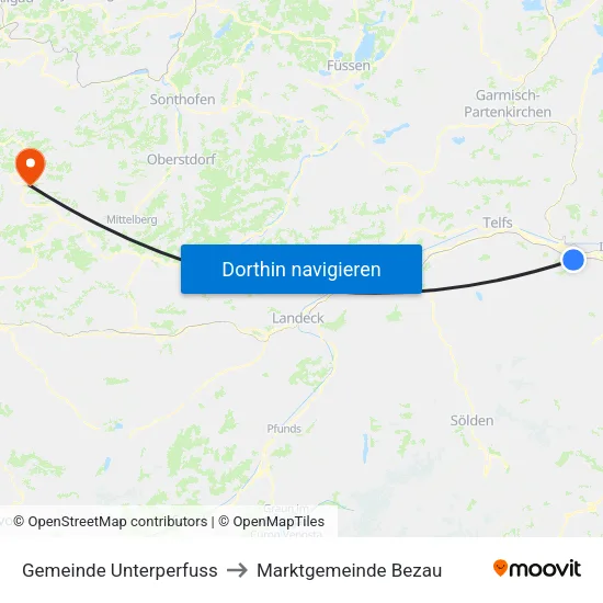 Gemeinde Unterperfuss to Marktgemeinde Bezau map