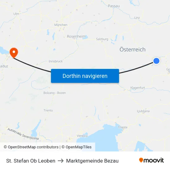 St. Stefan Ob Leoben to Marktgemeinde Bezau map