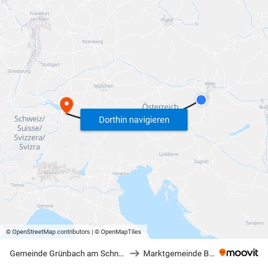 Gemeinde Grünbach am Schneeberg to Marktgemeinde Bezau map